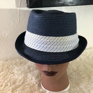 Broner Blue Fedora with Stylish Striped Band